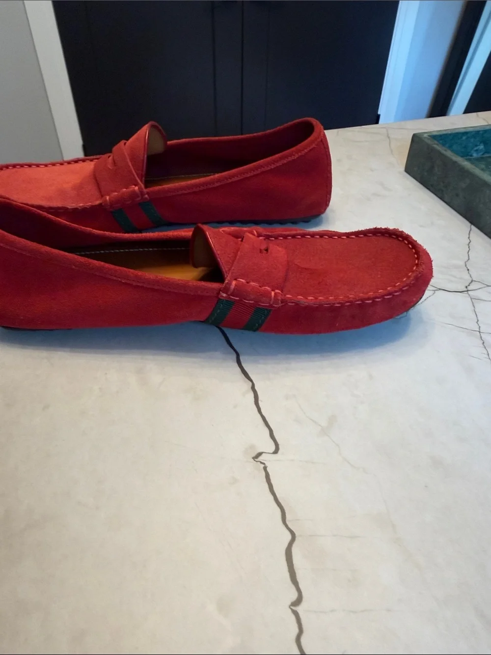 Men's Gucci Red Suede Penny Loafers